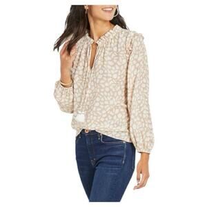 Vineyard Vines Ruffled Animal Print Women's Blouse Cream White Size Large